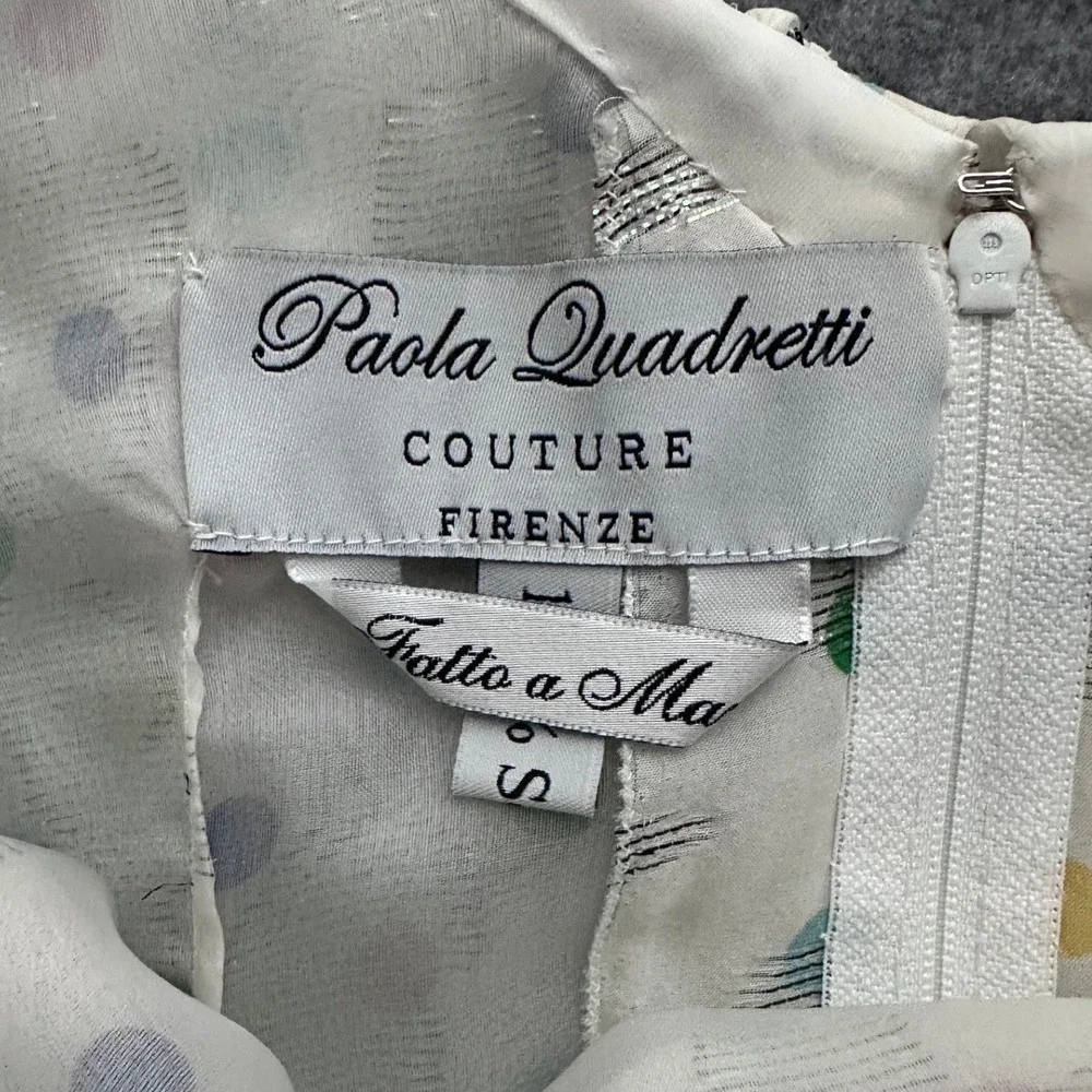 Paola Quadretti Couture Silk Dress S Ivory Polka Dot Ungaro‎ Fabric Made Italy